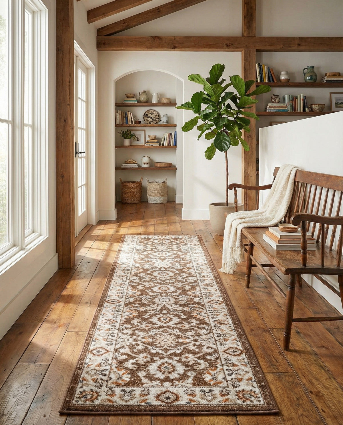 Savannah Elegance Collection Area Rug - Augusta (Brown) Runner Brown  lifestyle 91
