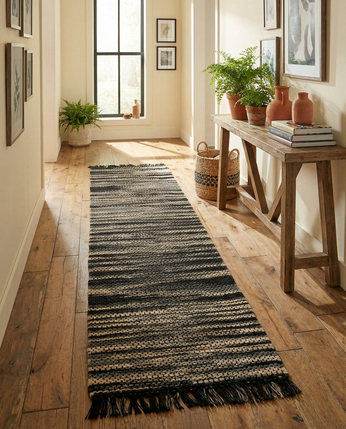 Savannah Jute Collection Area Rug - Nantucket Runner Navy Blue and Ivory  lifestyle 101
