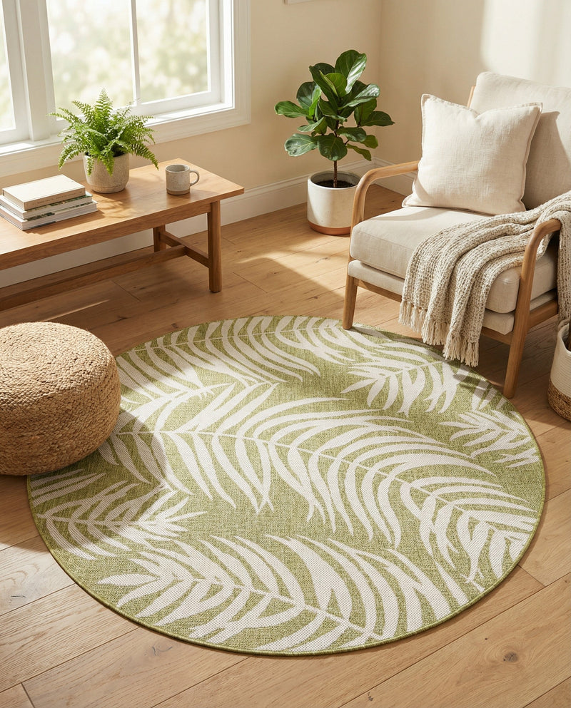 Seaside Blooms Collection Area Rug - Verdure (Green) Round Green  lifestyle 33