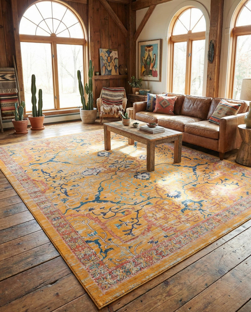 Seville Stripes Collection Area Rug -  Malaga (Yellow) Rectangle Yellow  lifestyle 27