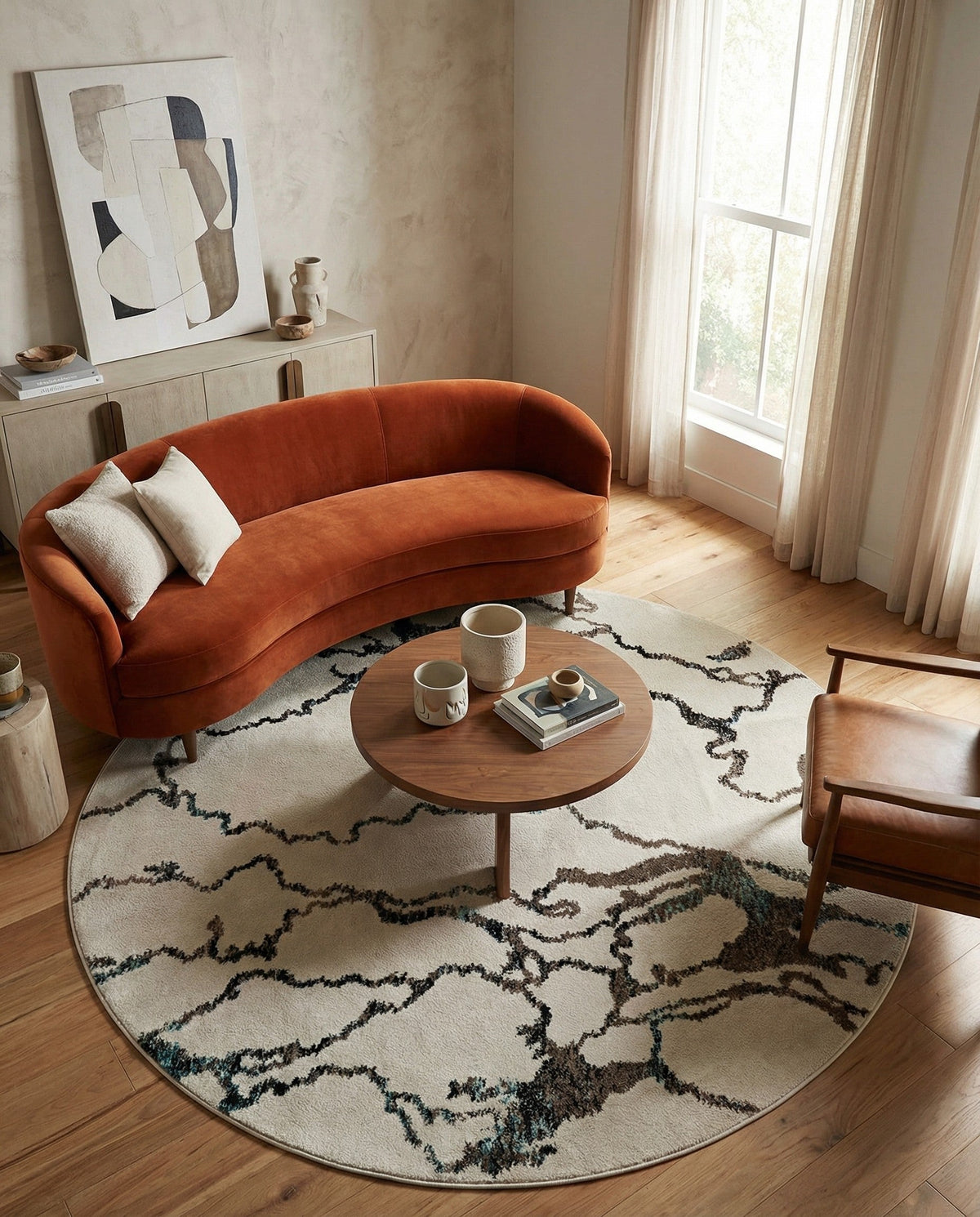 Brighton Terrace Collection Area Rug -  Aldrington Round Ivory  lifestyle 130