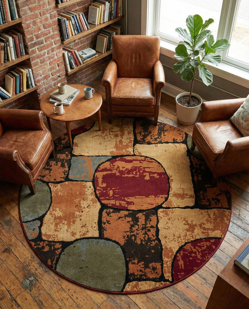 Bistro Lounge Collection Area Rug -  Cappuccino Round Multi  lifestyle 48