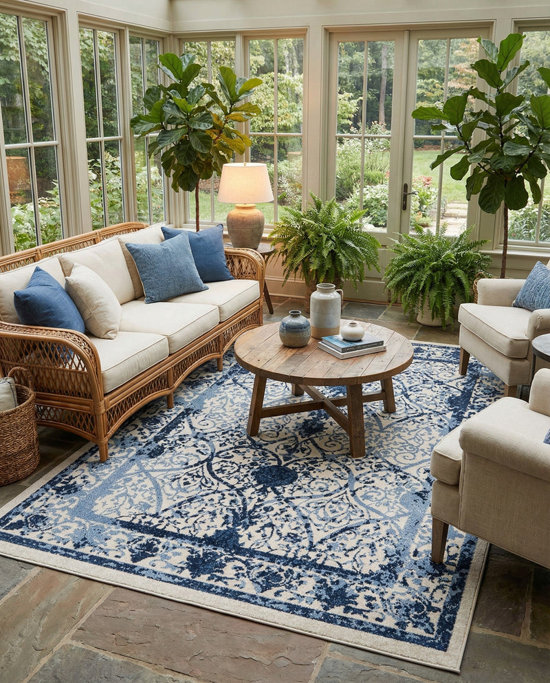 Horizon Collection Area Rug -  Sierra Rectangle Ivory and Blue  lifestyle 40