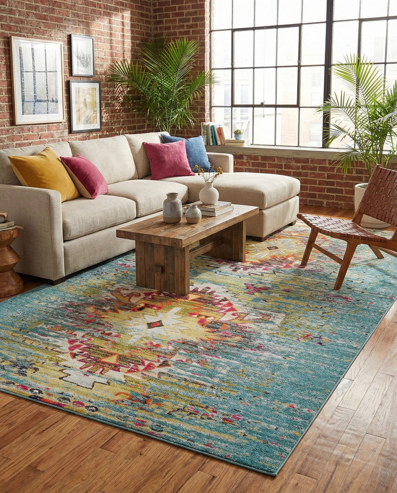 Venetian Tapestry Collection Area Rug -  SanMarco Rectangle Turquoise  lifestyle 33
