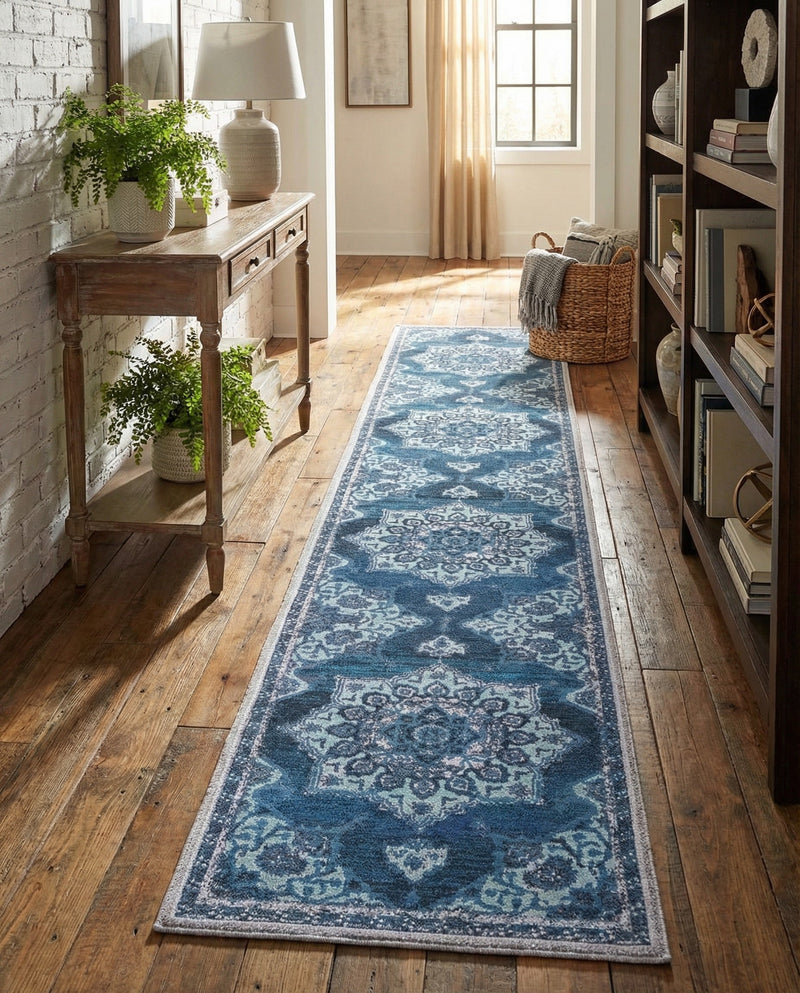 Baroque Era Collection Area Rug - Versailles (Navy Blue) Runner Navy Blue  lifestyle 30