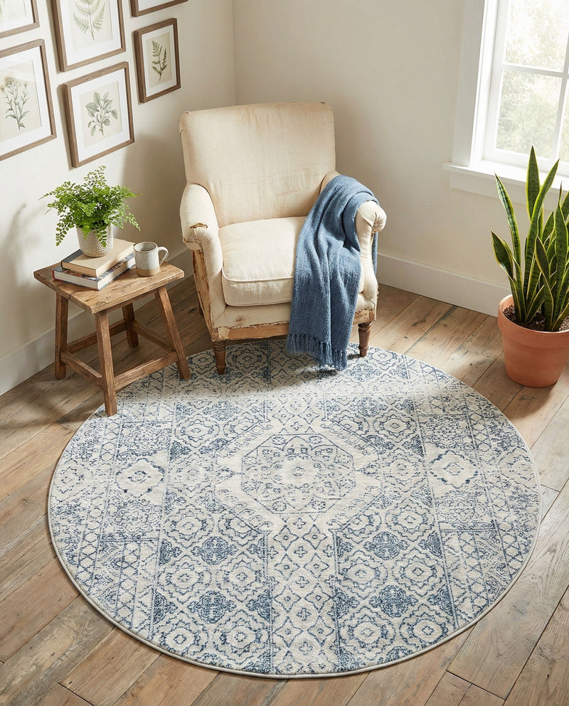 Coastal Haven Collection Area Rug -  Shoreline Round Gray  lifestyle 63