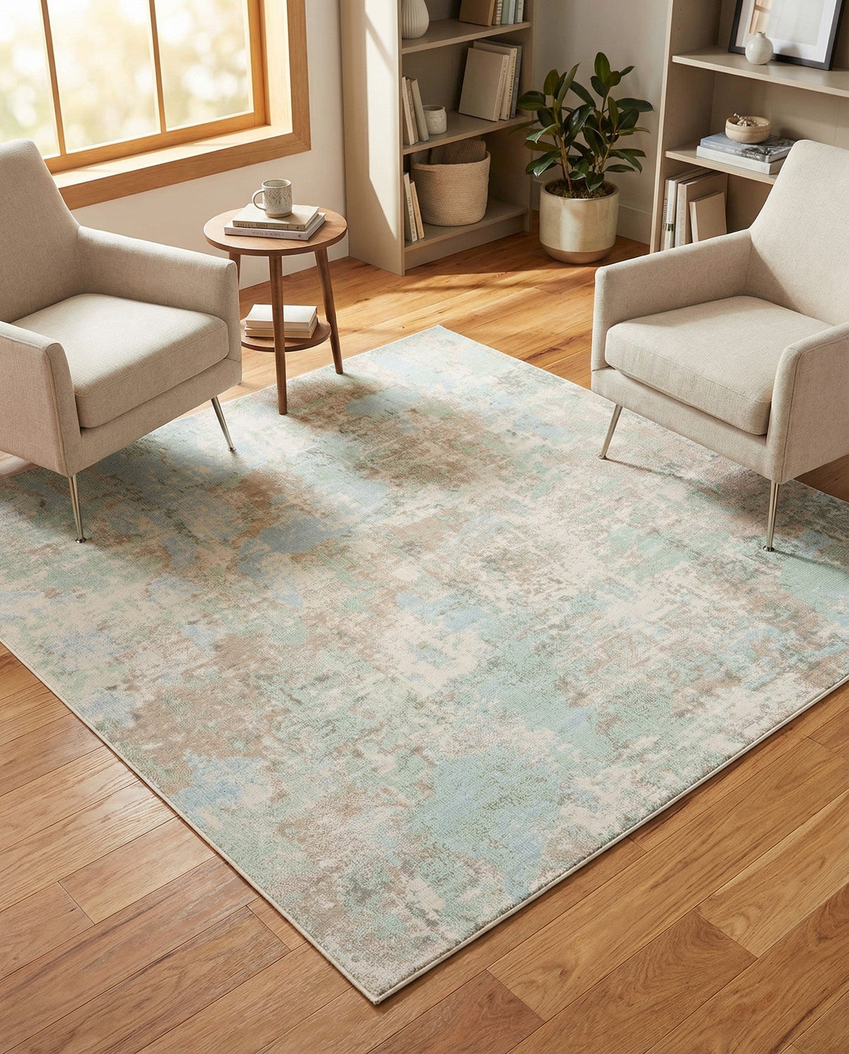 Lagoon Oasis Collection Area Rug -  Seagrass Square Teal  lifestyle 117