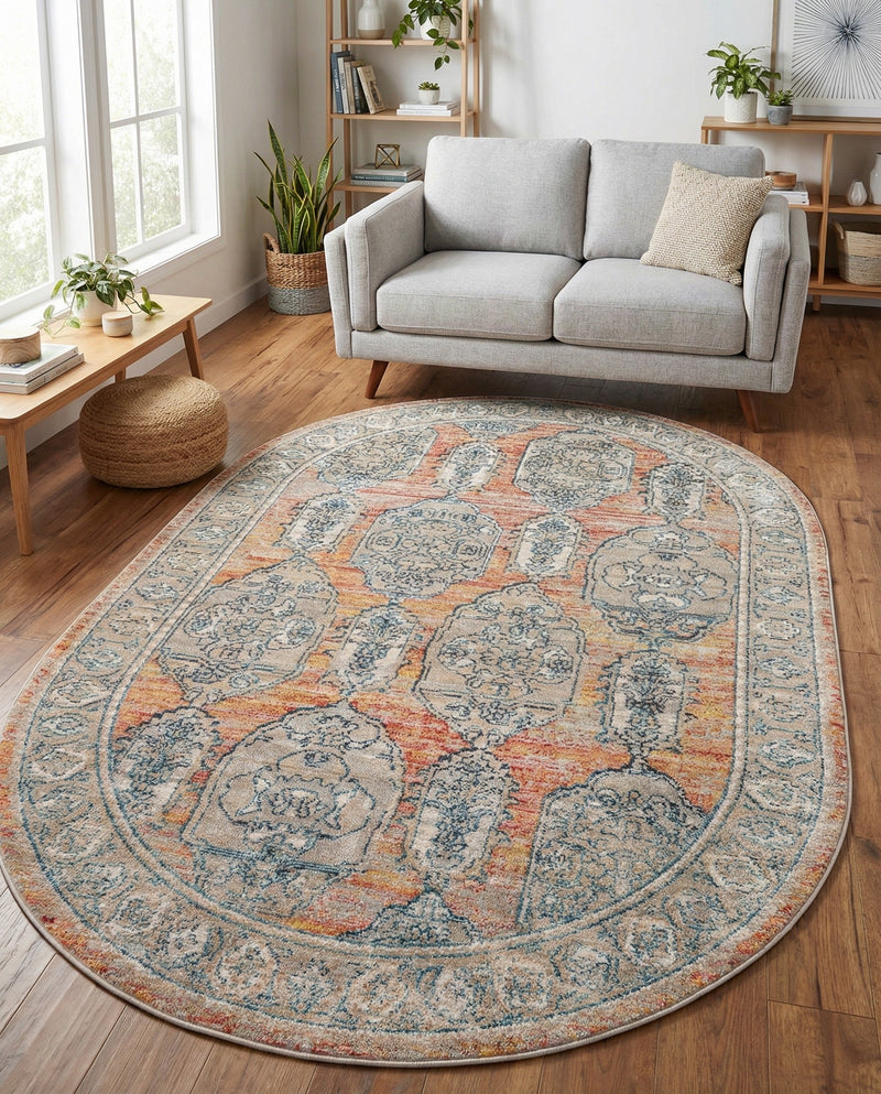 Seville Stripes Collection Area Rug -  Granada (Brick Red) Oval Brick Red  lifestyle 74