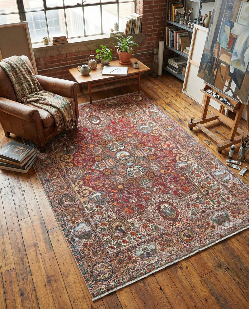 Bazaar Chic Collection Area Rug -  Khouribga Rectangle Rust Red  lifestyle 14