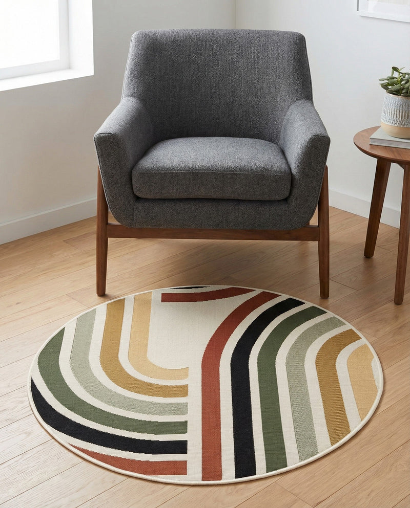 Urban Terrace Collection Area Rug -  Piazza Round Multi  lifestyle 58