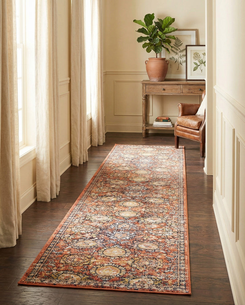 Seville Stripes Collection Area Rug -  Cordoba (Brick Red) Runner Brick Red  lifestyle 65