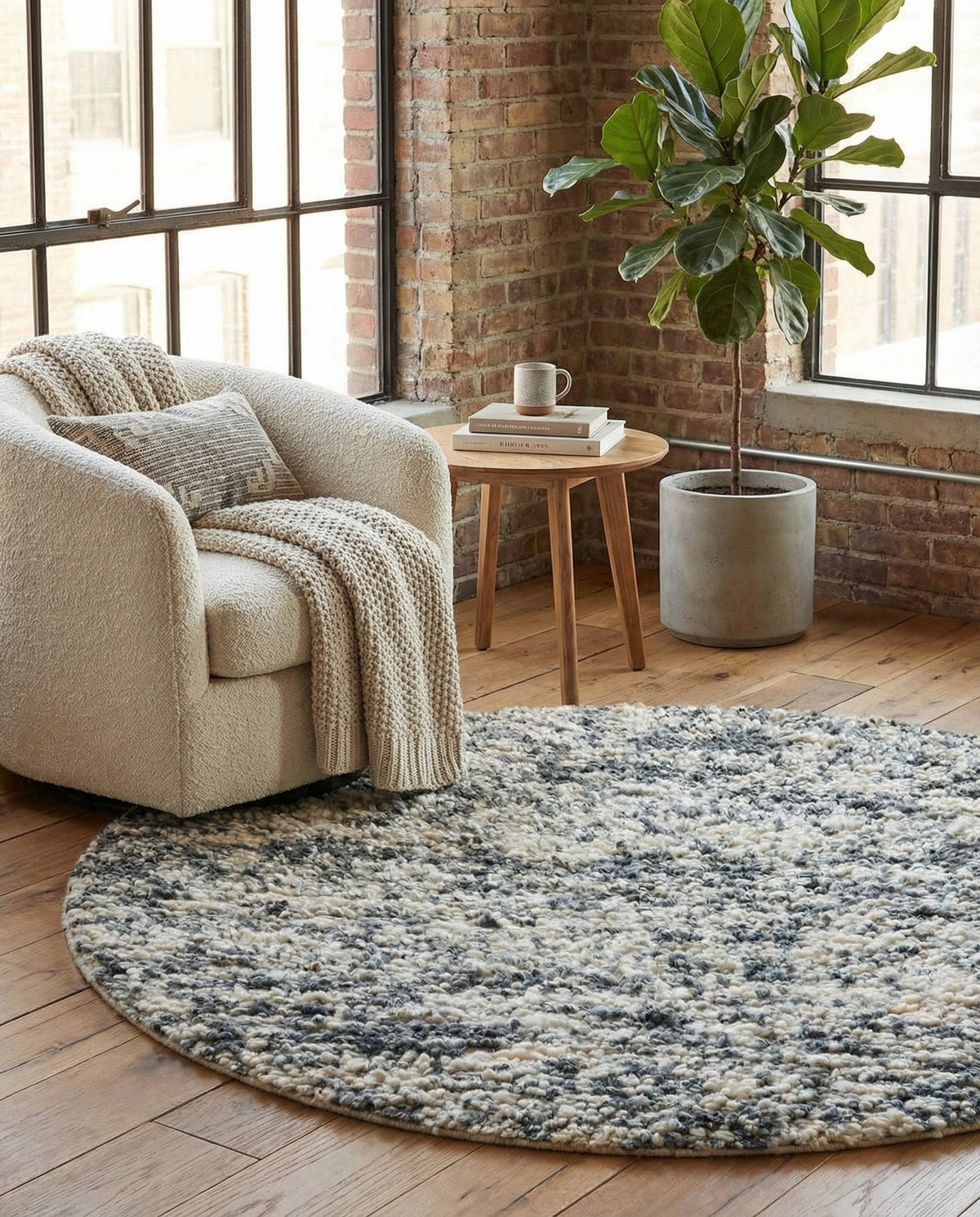 Wellington Luxe Shag Collection Area Rug - Kapiti Round Salt and Pepper  lifestyle 134