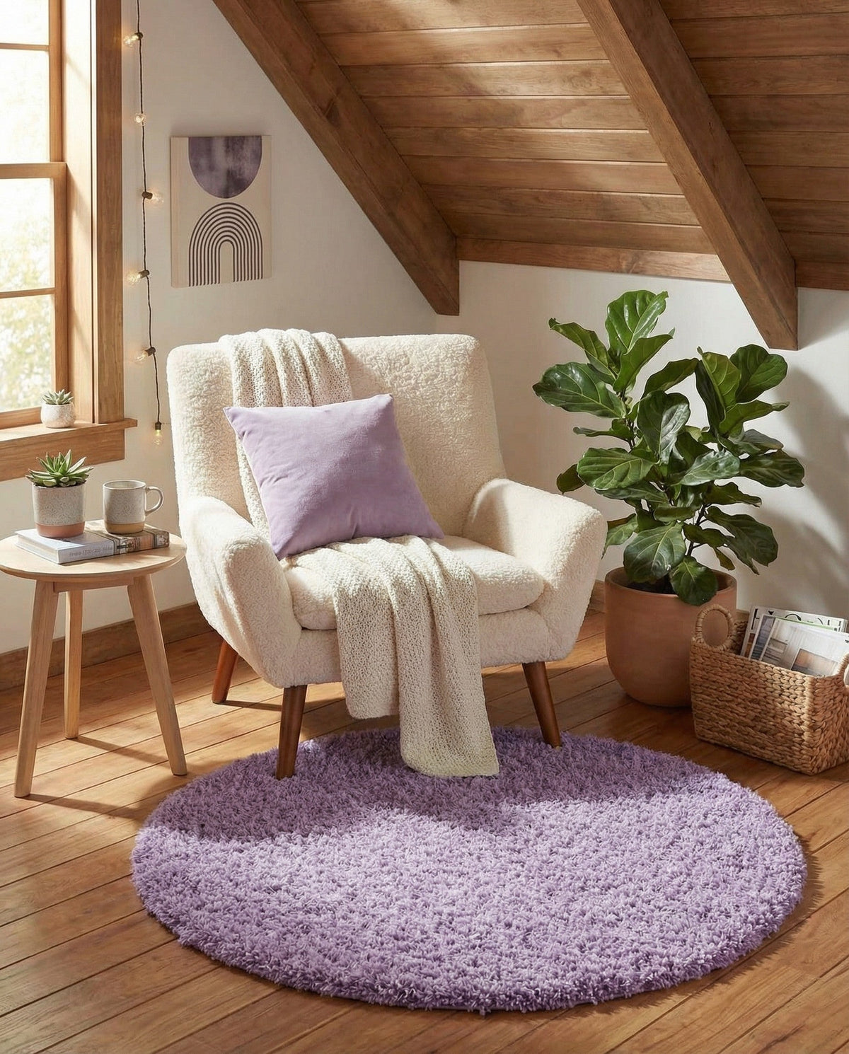 Plush Oasis Collection Area Rug - Serenity (Lilac) Round Lilac  lifestyle 58
