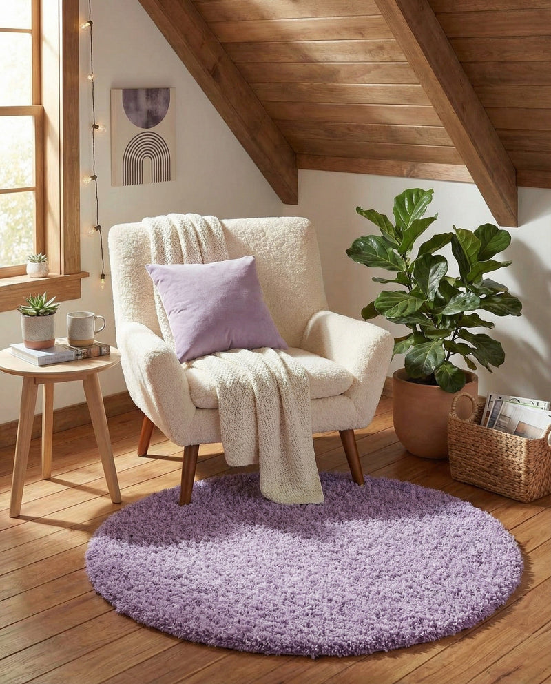 Plush Oasis Collection Area Rug - Serenity (Lilac) Round Lilac  lifestyle 58