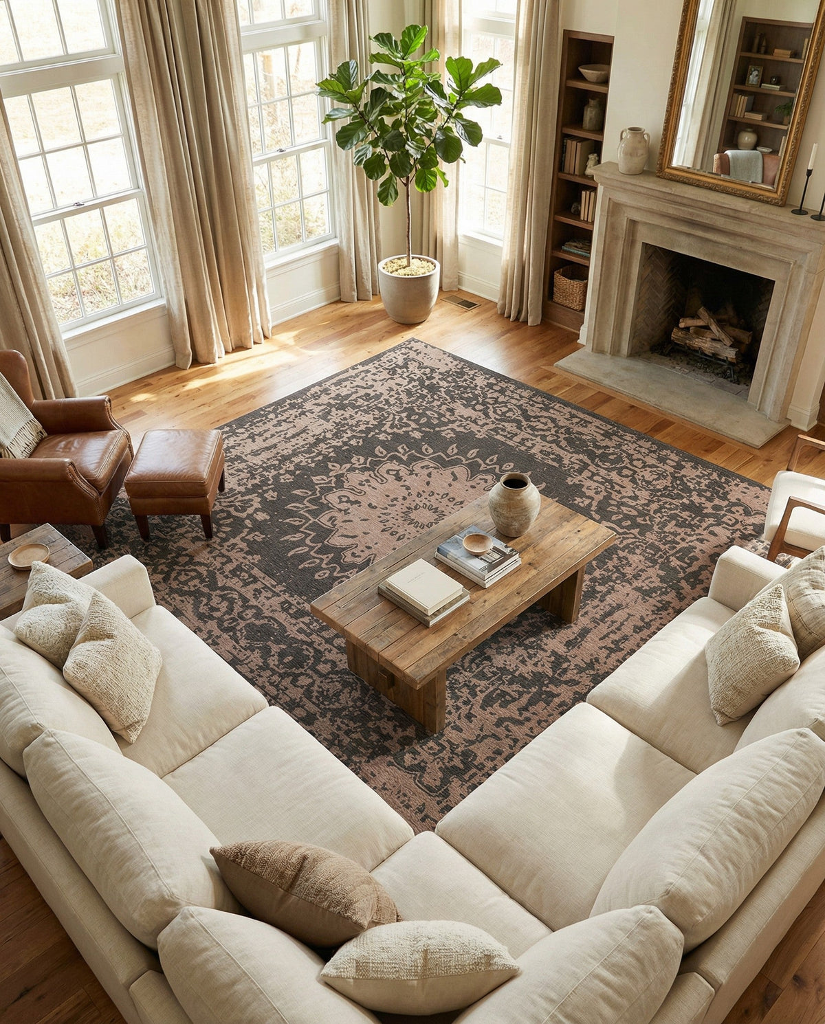 Patio Heritage Collection Area Rug -  Lafayette (Black) Square Black  lifestyle 90