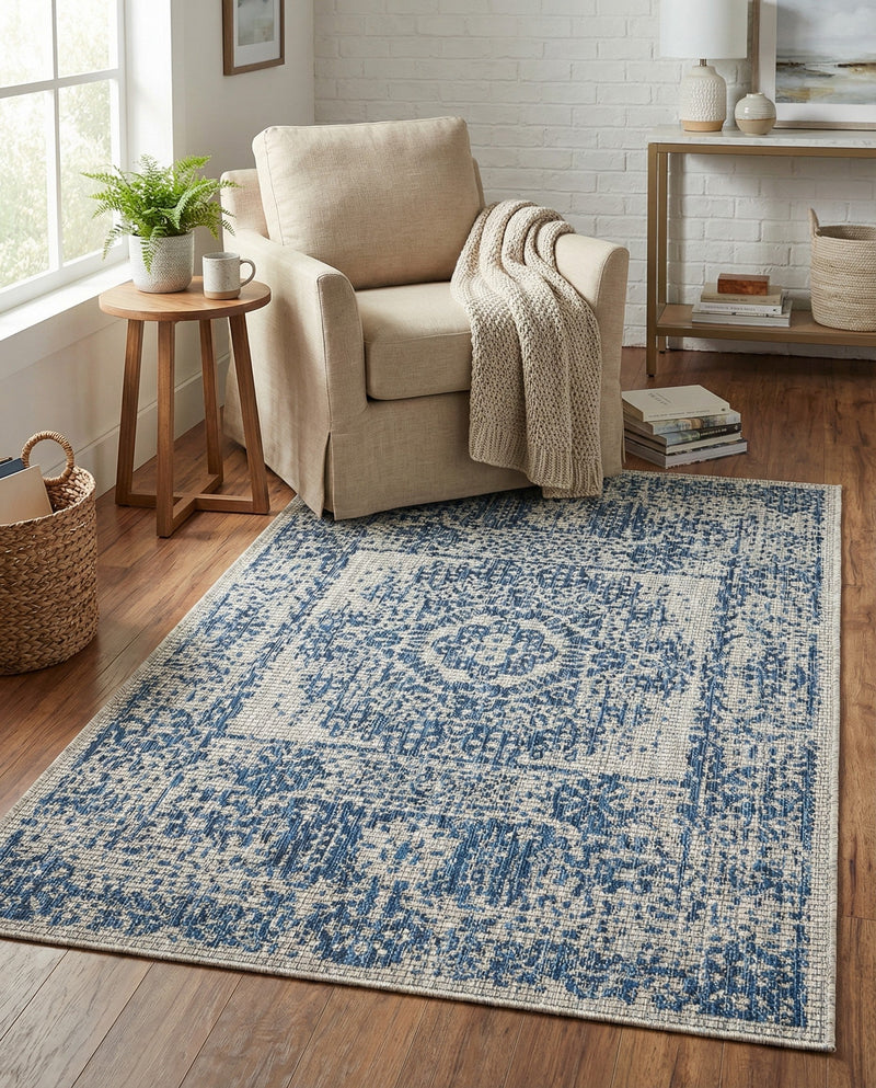 Patio Heritage Collection Area Rug - Savannah (Blue) Rectangle Blue  lifestyle 38