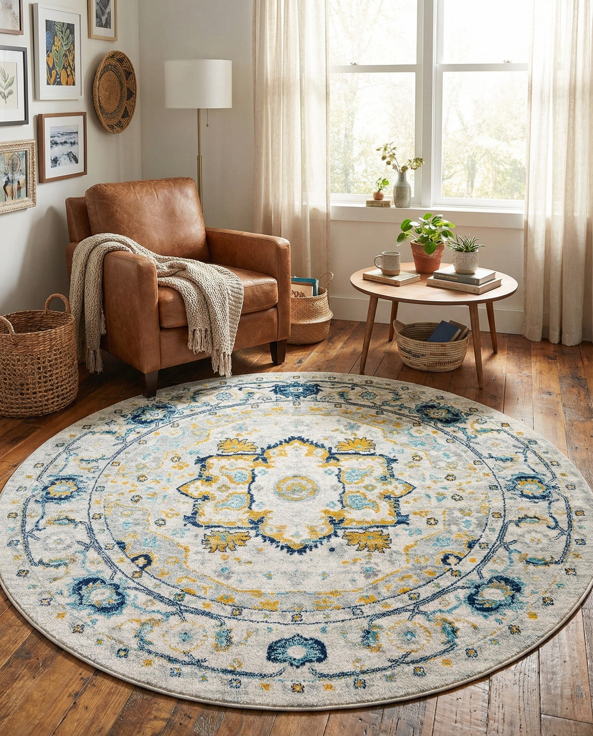 Parisian Elegance Collection Area Rug - Versailles (Gray) Round Gray  lifestyle 89