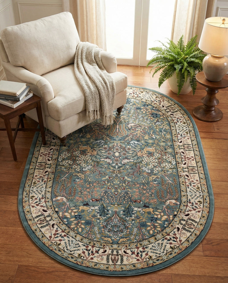 Persian Elegance Collection Area Rug -  Kerman (Blue) Oval Blue  lifestyle 47