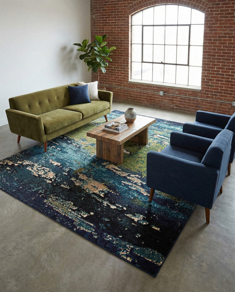 Marrakesh Elegance Collection Area Rug -  Figuig Rectangle Navy Blue  lifestyle 14