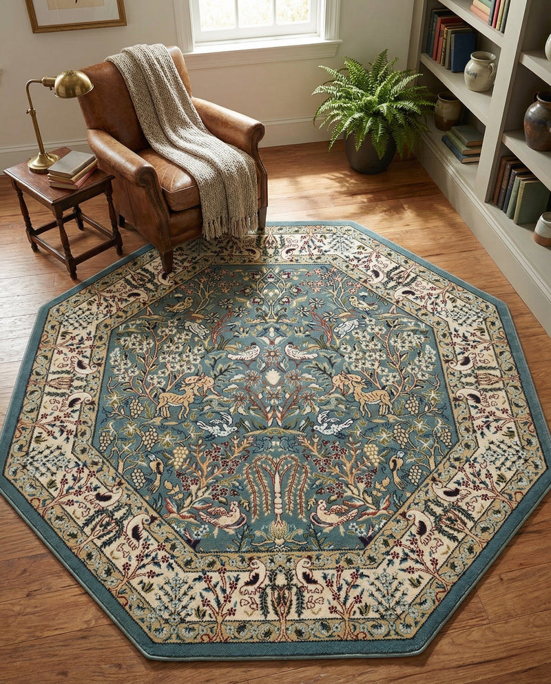 Persian Elegance Collection Area Rug -  Kerman (Blue) Octagon Blue  lifestyle 42