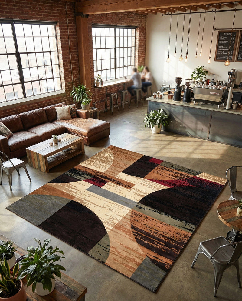 Bistro Lounge Collection Area Rug -  Latte Square Multi  lifestyle 66