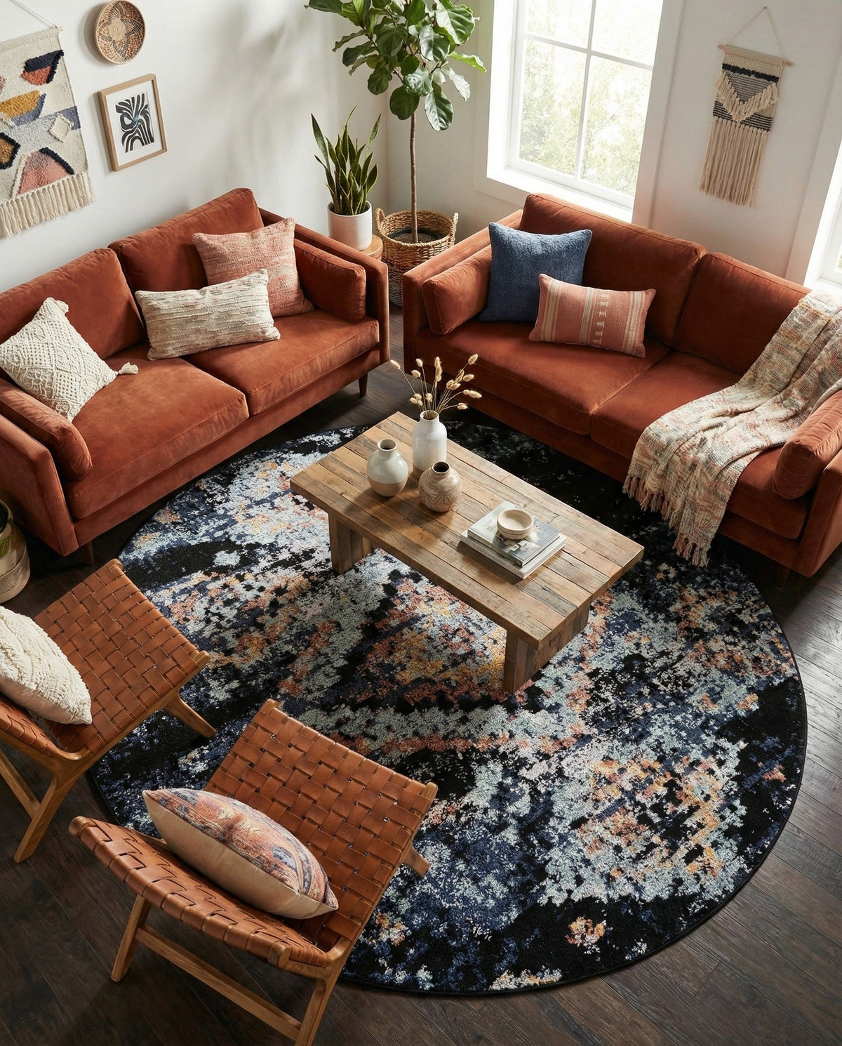 Tangier Treasures Collection Area Rug -  Fez Round Navy Blue  lifestyle 84