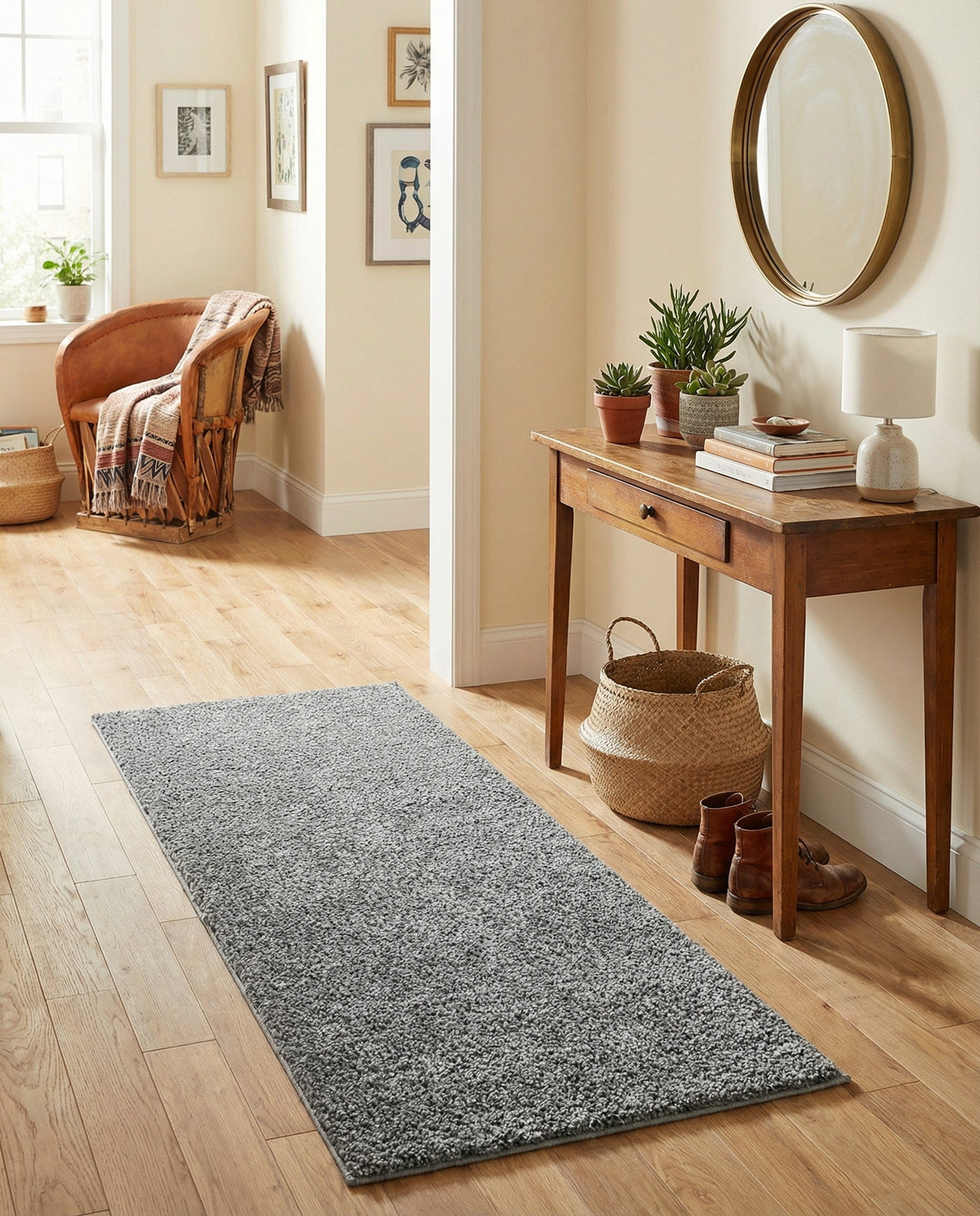 Solid Shag Seaside Collection Area Rug - Azure Cove (Gray) Runner Gray  lifestyle 98