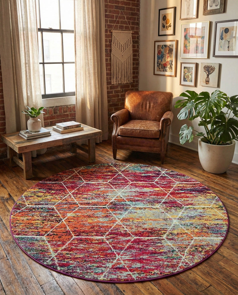 Trellis Mosaic Collection Area Rug - Arborville (Multi) Round Multi  lifestyle 95