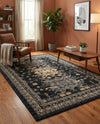 Tabriz Tapestries Collection Area Rug - Azerbaijan (Black) Rectangle Black  lifestyle 6