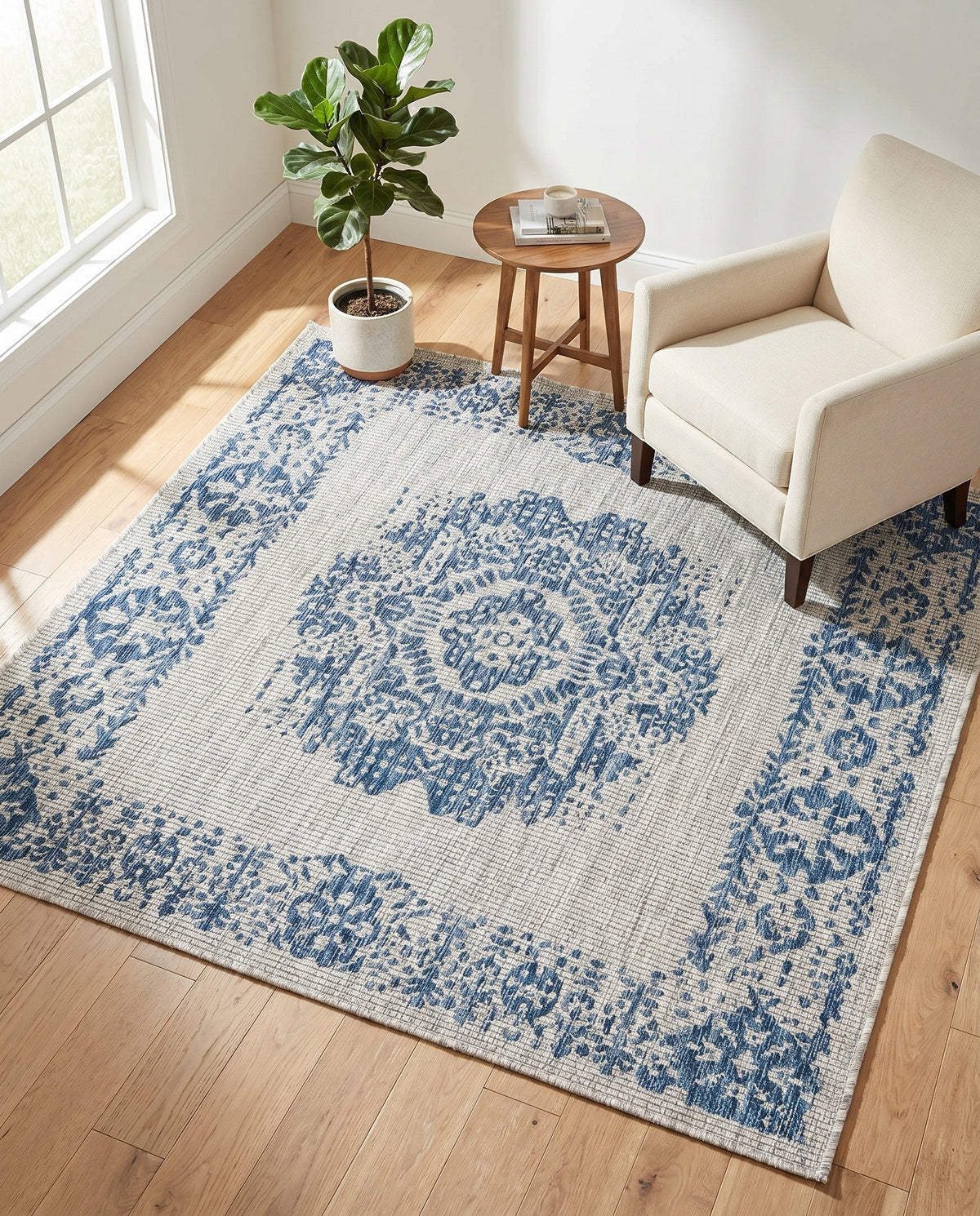 Patio Heritage Collection Area Rug - Savannah (Blue) Square Blue  lifestyle 96