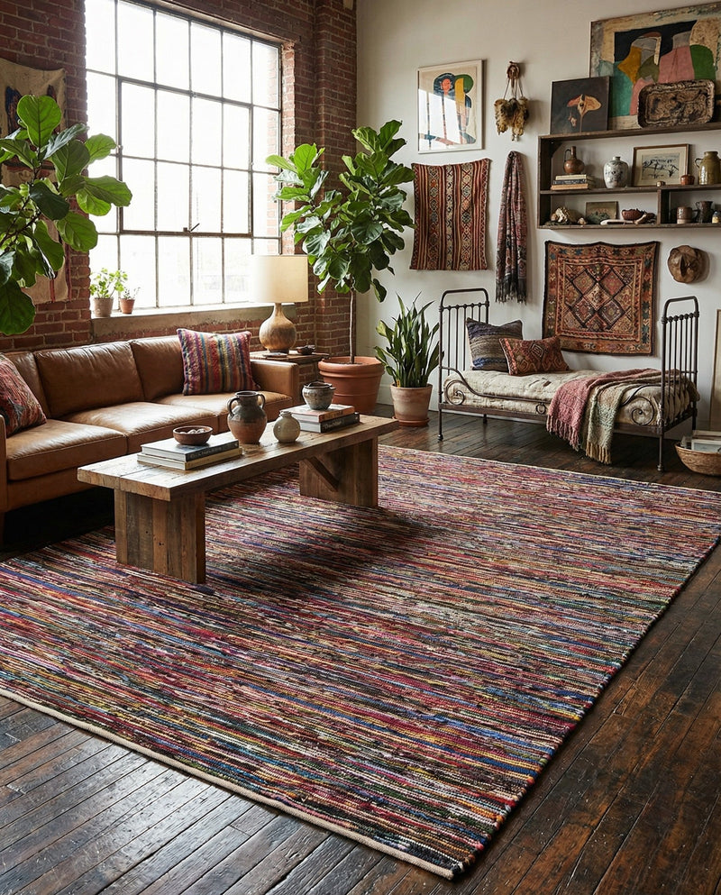 Thar Cotton Collection Area Rug - Alleppey Rectangle Multi Black  lifestyle 5