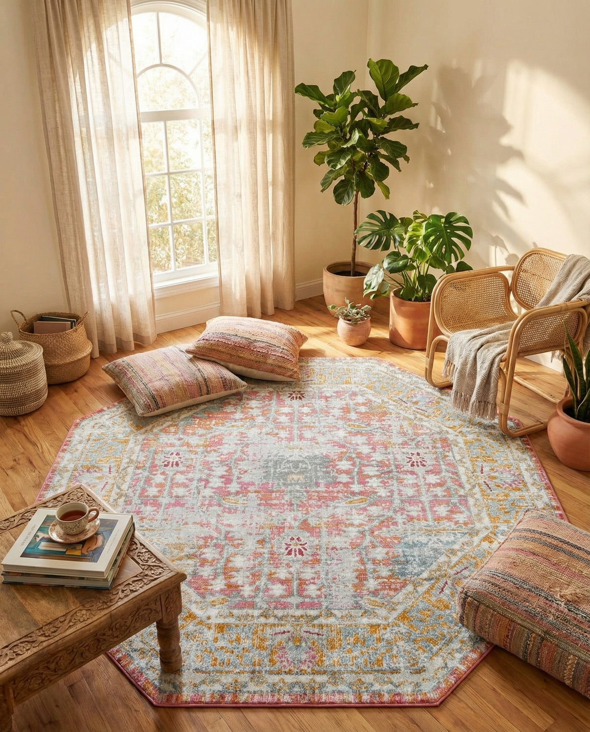 Arcadia Rugs Collection Area Rug -  Olympus Octagon Pink  lifestyle 170