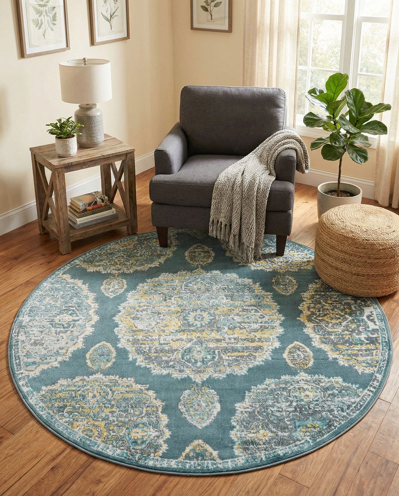 Arcadia Rugs Collection Area Rug -  Atlantis (Gray and Blue) Round Gray and Blue  lifestyle 51