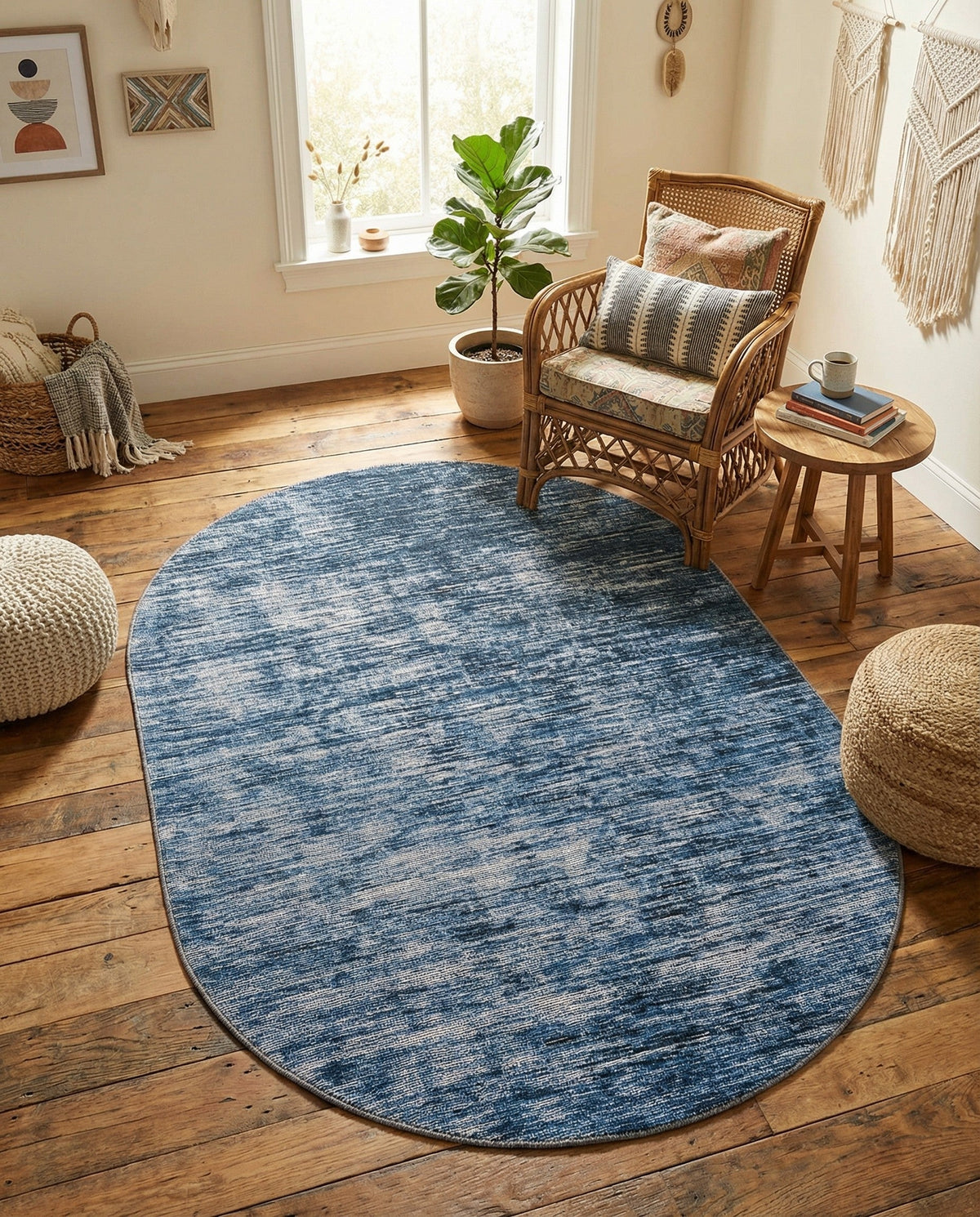 Sahara Essence Collection Area Rug - Oasis (Blue) Oval Blue  lifestyle 88