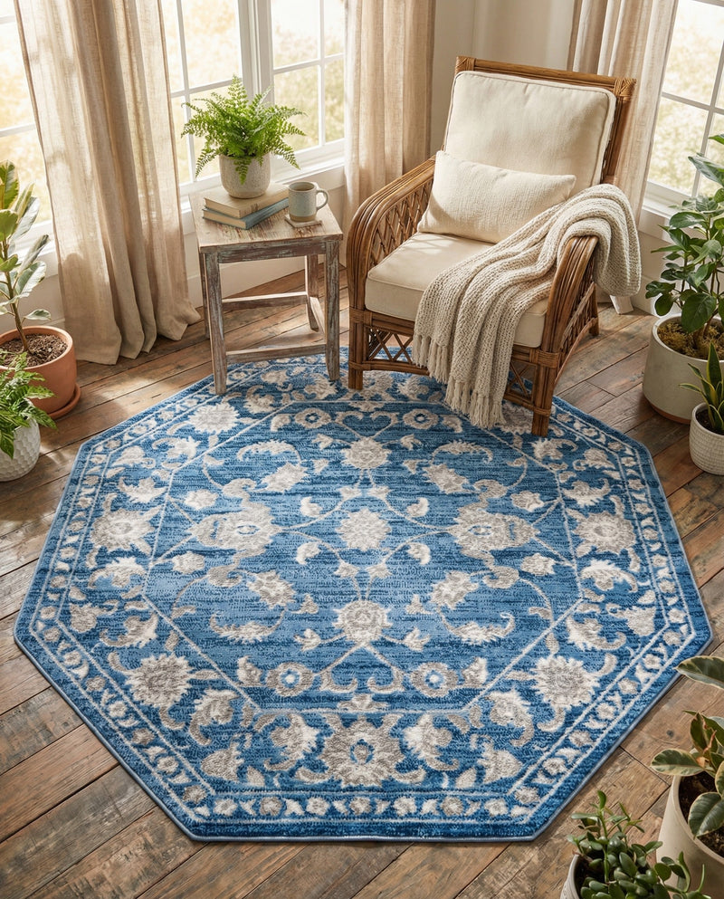 Charleston Elegance Collection Area Rug -  Seaport (Blue) Octagon Blue  lifestyle 75