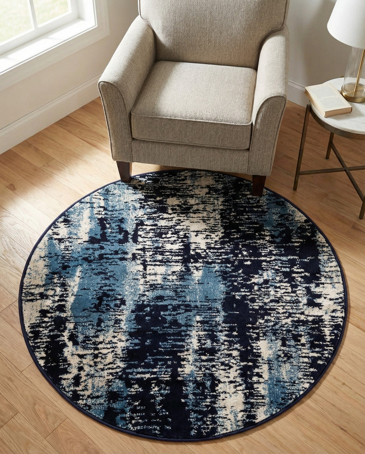 Coastal Haven Collection Area Rug -  Pelican Round Navy Blue  lifestyle 103
