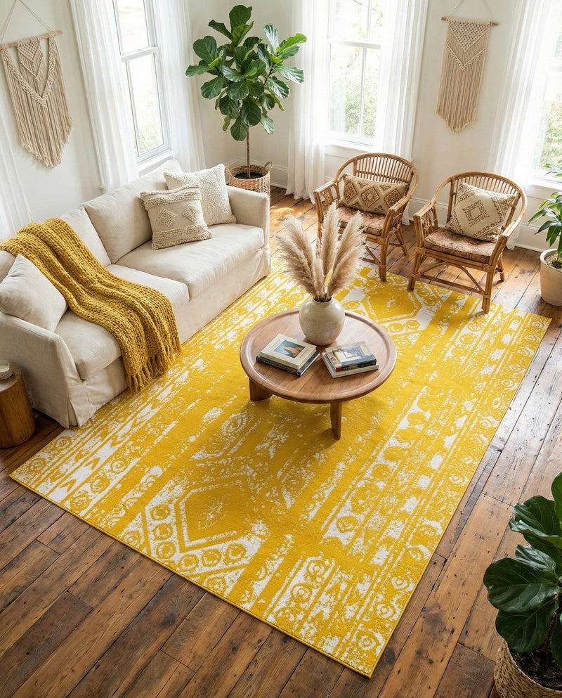 Brighton Stripes Collection Area Rug - Sussex (Yellow) Rectangle Yellow  lifestyle 4