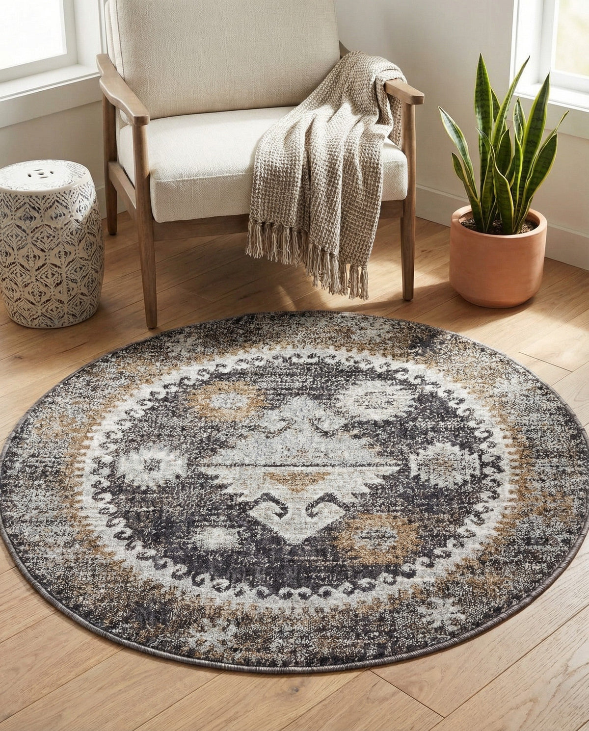 Desert Modern Eco Rug Series Collection Area Rug -  Mojave Round Charcoal Gray  lifestyle 65