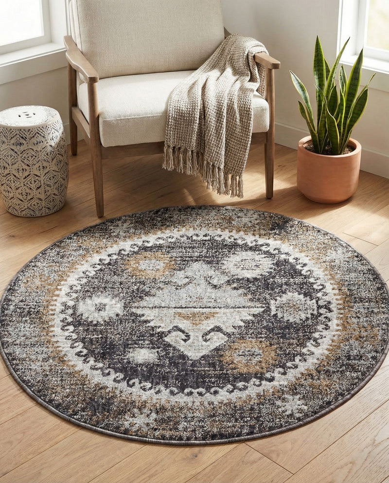 Desert Modern Eco Rug Series Collection Area Rug -  Mojave Round Charcoal Gray  lifestyle 65