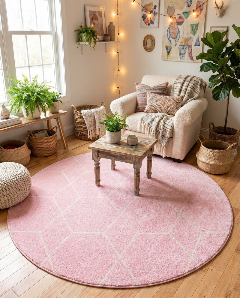 Trellis Mosaic Collection Area Rug - Arborville (Light Pink) Round Light Pink  lifestyle 60