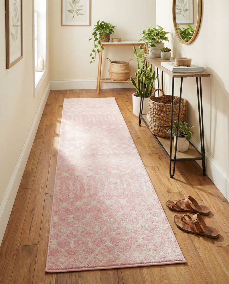 Mediterranean Lattice Collection Area Rug - Santorini (Pink) Runner Pink  lifestyle 52