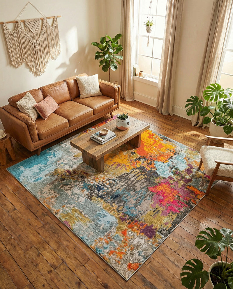 Colorburst Oasis Collection Area Rug -  Spectrum Square Multi  lifestyle 72