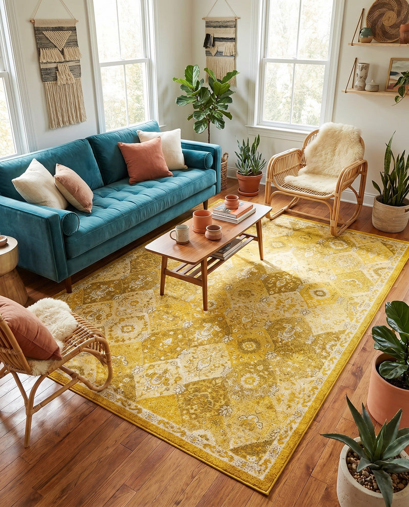 Brighton Terrace Collection Area Rug -  Rottingdean (Yellow) Rectangle Yellow  lifestyle 7