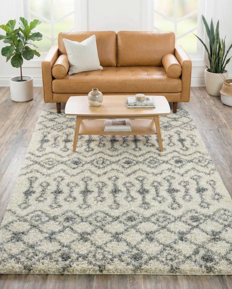 Berber Lattice Shag Collection Area Rug - Atlas (Ivory) Rectangle Ivory  lifestyle 11