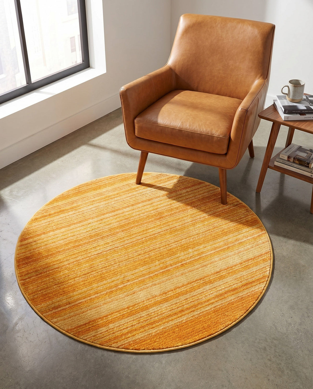 Jewel Oasis Collection Area Rug - Sapphire (Yellow) Round Yellow  lifestyle 83