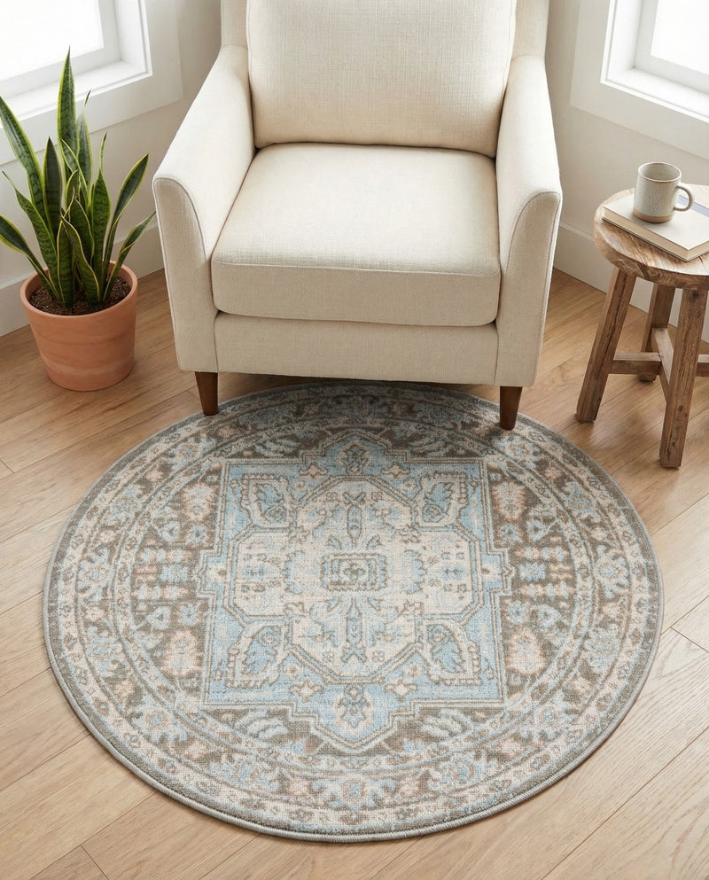 Savannah Series Collection Area Rug - Charleston (Cloud Gray) Round Cloud Gray  lifestyle 62