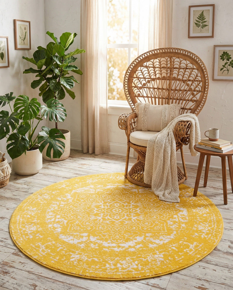 Georgetown Rugs Collection Area Rug - Dupont (Yellow) Round Yellow  lifestyle 51