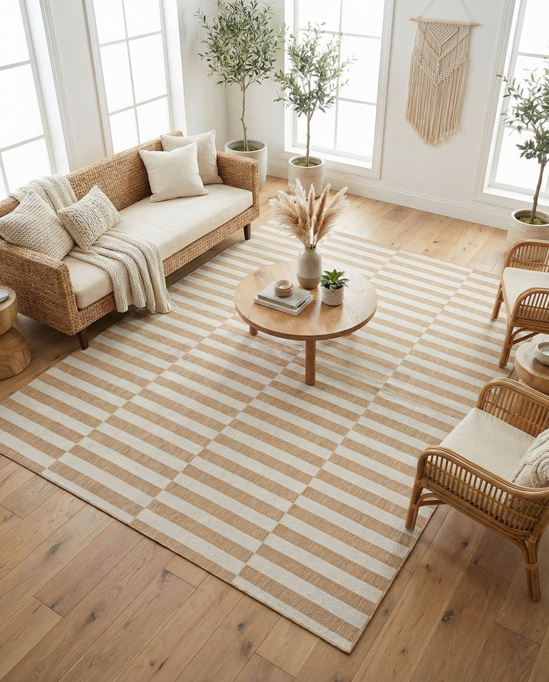 Seaside Stripes Collection Area Rug - Cabana (Taupe) Rectangle Taupe  lifestyle 45
