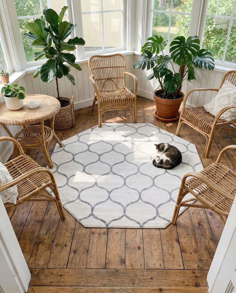Trellis Mosaic Collection Area Rug -  Pergolatown (Ivory) Octagon Ivory  lifestyle 73