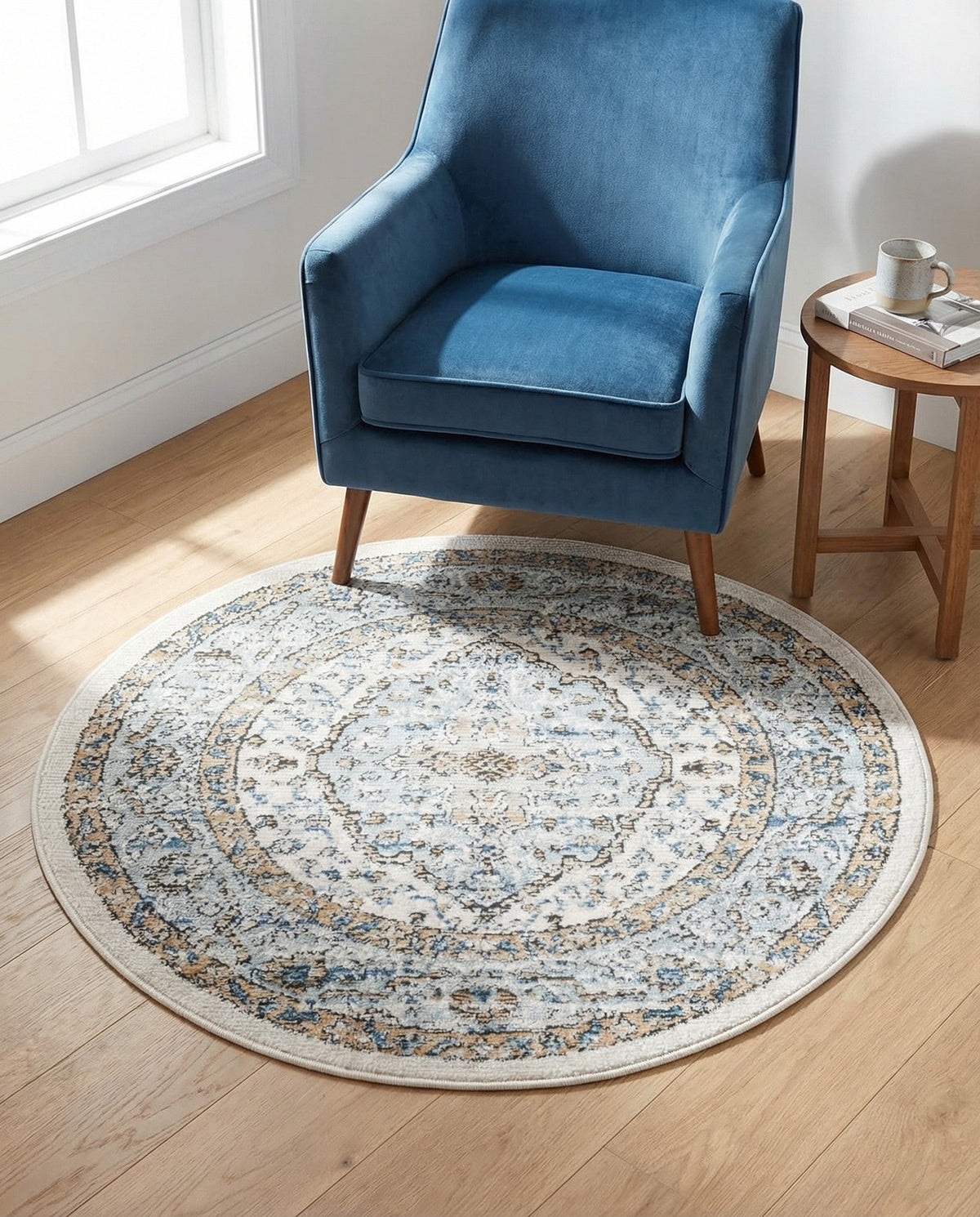 Mykonos Manor Collection Area Rug - Delos Round Blue  lifestyle 122